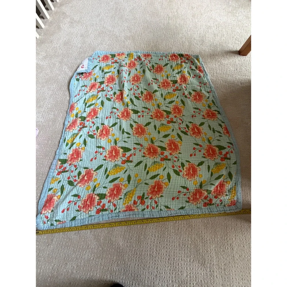 Ruby Roo Baby Quilt Kids One Size Blue Excellent Floral Muslin Bamboo Cotton